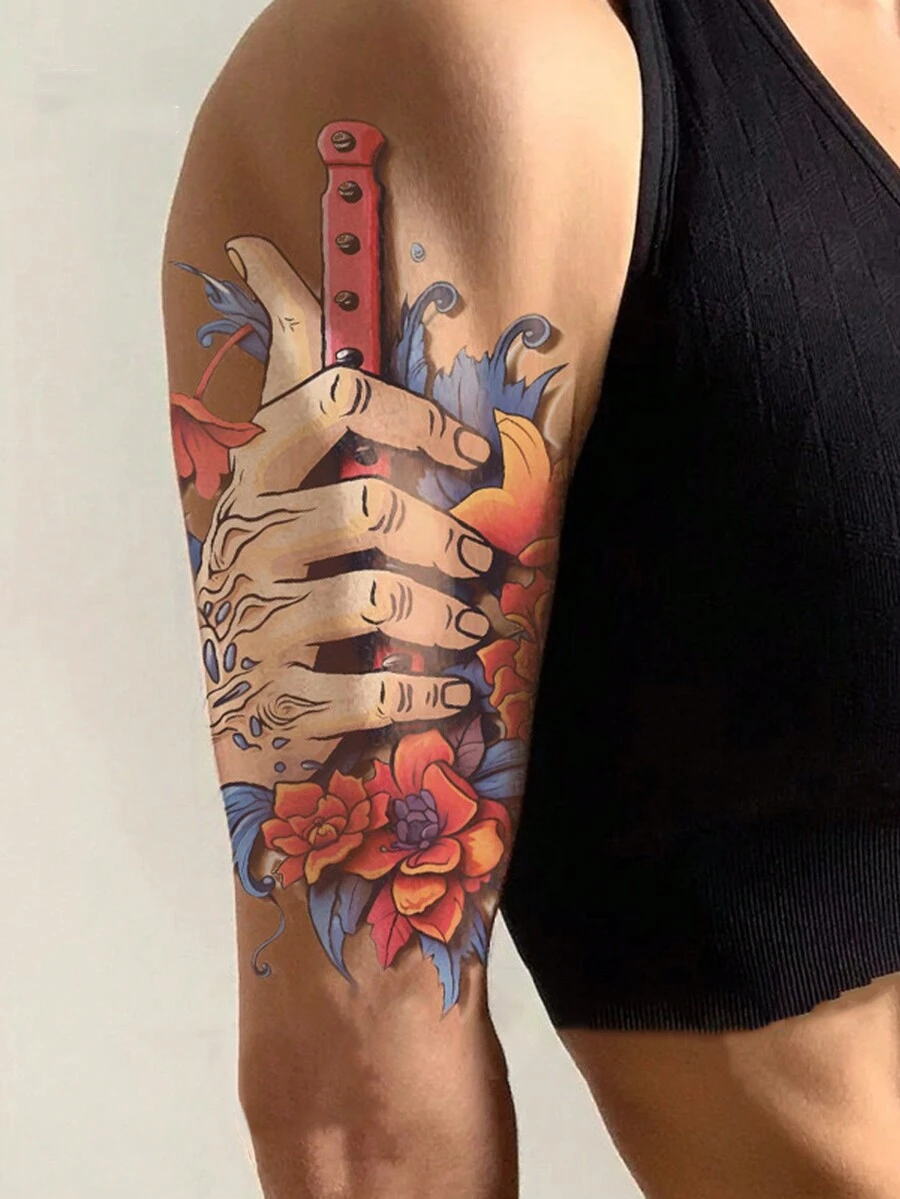 1 pieza Nuevo tatuaje 3D adhesivo, tatuajes temporales sofisticados para brazo/pierna - Multicolor - Ver 1