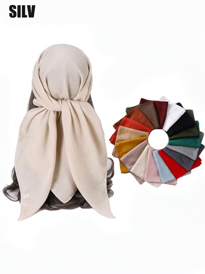 1pc Women Solid Color Imitation Linen/Pearl Chiffon Square Scarf 90CM*90CM Large Scarf, Shawl, Head Wrap, Beach Wrap, Daily Outfit, Holiday Scarf, Hair Accessory
