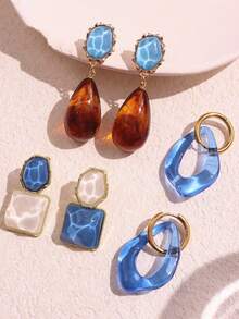 1 cặp hoa tai hình giọt nước bất đối xứng bằng nhựa màu xanh và hồng cổ điển thanh lịch dành cho phụ nữ, phong cách mới - Nhiều màu - Xem 4