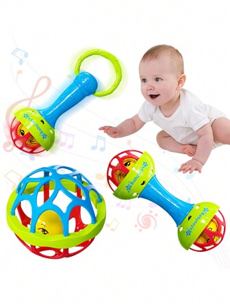 1pc Infant Soft Rubber Ball Rattle Hand Grip Ball Hand Grip Stick Fitness Ball Sensory Ball, Can Be Boiled, Early Education Toy Accessories, Pattern/Color/Size/Packaging Random