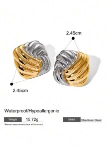 1 paire Boucles d'oreilles géométriques, Boucles d'oreilles en acier de titane exquises à double anneau, Boucles d'oreilles minimalistes en forme de croix, Petits anneaux de deux couleurs, Cadeaux quotidiens pour Noël et fêtes