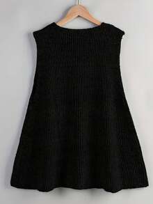 大码纯色 V 领休闲针织背心 - 黑色 - 查看 2