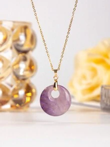 1pc Natural Crystal Doughnut Shape Charm Fashion Cute Pendant Amulet Lucky Coin Pendant Necklace, Holiday Party To Send Friends And Family Jewelry Gift Choice