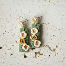 1 对手工制作的复古花卉圆形矩形 3D 聚合物粘土耳环，优雅配饰适合女性工作和日常佩戴，节日礼物 - 多色立體花朵耳環 - 查看 5