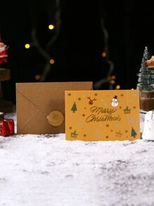 1pc New Exquisite Christmas/Thanksgiving Gift Card, Christmas Card With Blessings & Message, 6 Color Options, Kraft Paper Envelope Included, Double-Sided Printing, Smooth Writing, Suitable For Christmas & Thanksgiving Greetings