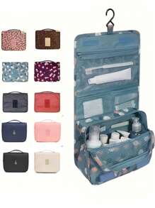 旅行挂钩洗漱包，大容量化妆包，多功能收纳包盥洗包浴室沙滩包度假必备品学校用品旅行必备品女士宿舍化妆包化妆品收纳化妆品收纳包旅行配件刷包化妆品容器旅行用品旅行必备品女士配饰旅行用品大学度假邮轮暑假必备品女士洗漱包盥洗包手提包收纳 - 彩色 - 查看 1
