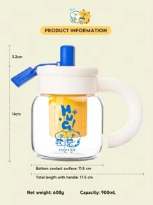 1 个 900 毫升/30 盎司玻璃杯，硅胶防滑手柄和可拆卸茶隔层，带吸管盖和贴纸。耐高温，可自制饮料。适合家庭用水瓶 - 白色 - 查看 5