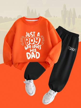 Tween Boy LOVES HIS DAD 元素运动衫 男孩圆领运动衫 休闲舒适 秋冬时尚