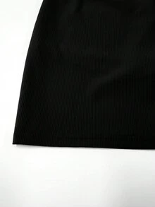 女士高腰二合一迷你A字隐形拉链休闲运动裙 - 黑色 - 查看 4