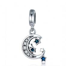 bamoer 1 PC 925 Prata Esterlina Delicado Estrelas Lua Pingentes Viagem Charme Azul Contas Fit Pulseira Original Pulseira DIY Jóias