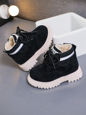 婴幼儿英式皮靴，女童毛绒内衬鞋，秋冬，婴儿和儿童步行鞋