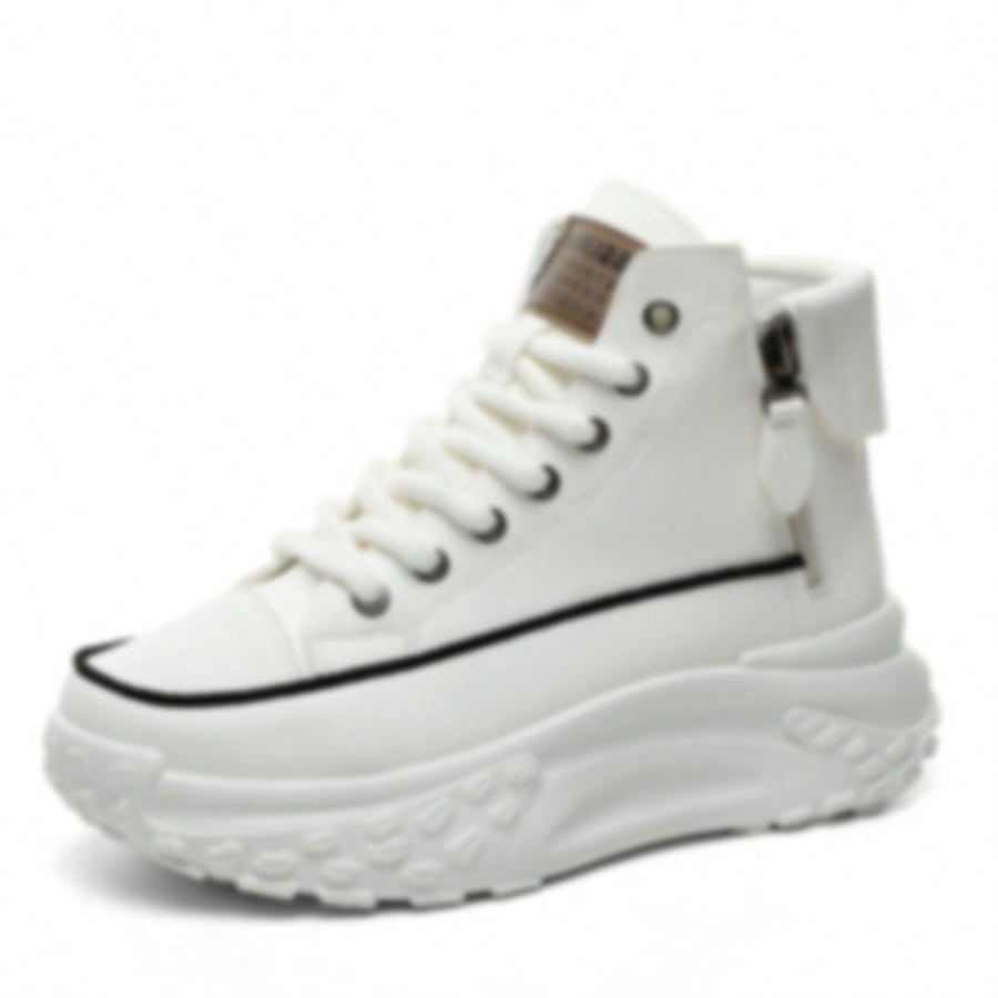 Zapatillas altas para mujer, nuevas para primavera y otoño 2025, con puntera redonda, cremallera lateral, suela gruesa, casual y de moda callejera