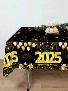 1 cái, Khăn trải bàn bằng nhựa tiệc mừng năm mới 2025, 130*220cm Đồng hồ pháo hoa vàng đen Thiết kế bóng bay Khăn trải bàn dùng một lần hình chữ nhật cho đồ trang trí đêm giao thừa 2025, Phòng ăn tiệc mừng năm mới Trang trí bàn bếp, Giáng sinh - Nhiều màu - Xem 6