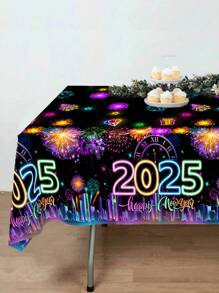 1 cái, Khăn trải bàn bằng nhựa tiệc mừng năm mới 2025, 130*220cm Đồng hồ pháo hoa vàng đen Thiết kế bóng bay Khăn trải bàn dùng một lần hình chữ nhật cho đồ trang trí đêm giao thừa 2025, Phòng ăn tiệc mừng năm mới Trang trí bàn bếp, Giáng sinh - Nhiều màu - Xem 10