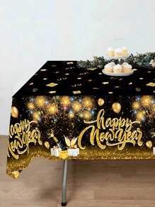 1 cái, Khăn trải bàn bằng nhựa tiệc mừng năm mới 2025, 130*220cm Đồng hồ pháo hoa vàng đen Thiết kế bóng bay Khăn trải bàn dùng một lần hình chữ nhật cho đồ trang trí đêm giao thừa 2025, Phòng ăn tiệc mừng năm mới Trang trí bàn bếp, Giáng sinh - Nhiều màu - Xem 8