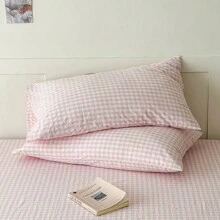 1 件简约格子单人枕套 - 小格淺粉 - 查看 3