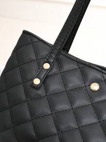 Túi Tote Thêu Kẻ Sọc Mẫu Mùa Thu Đông Mới, Túi Đi Học, Sức Chứa Lớn, Di Động, Cổ Điển Thường Ngày, Thường Ngày Công Sở, Dành Cho Nữ Sinh Viên Đại Học, Nhân Viên Văn Phòng, Hoàn Hảo Cho Công Việc, Trở Lại Trường Học, Trung Học Cơ Sở, Trung Học Phổ Thông, Đại Học, Túi Tote Thời Trang Có Khóa Kéo - màu đen - Xem 8