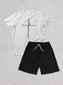 Cotton T-Shirt + Tectel Shorts Set For Men Adults, Fast Shipping - White - View 2