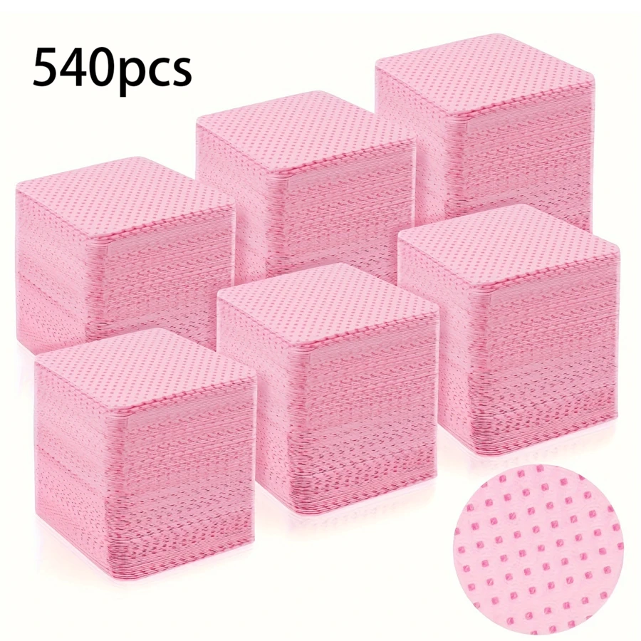 300 chiếc/540 chiếc Khăn lau tẩy sơn móng tay, Miếng lau móng tay không dệt, Miếng lau ma thuật làm móng, Miếng lau miệng lọ keo dán mi, Miếng lau không vụn, Khăn lau sạch lọ keo dán - Hồng - Xem 1