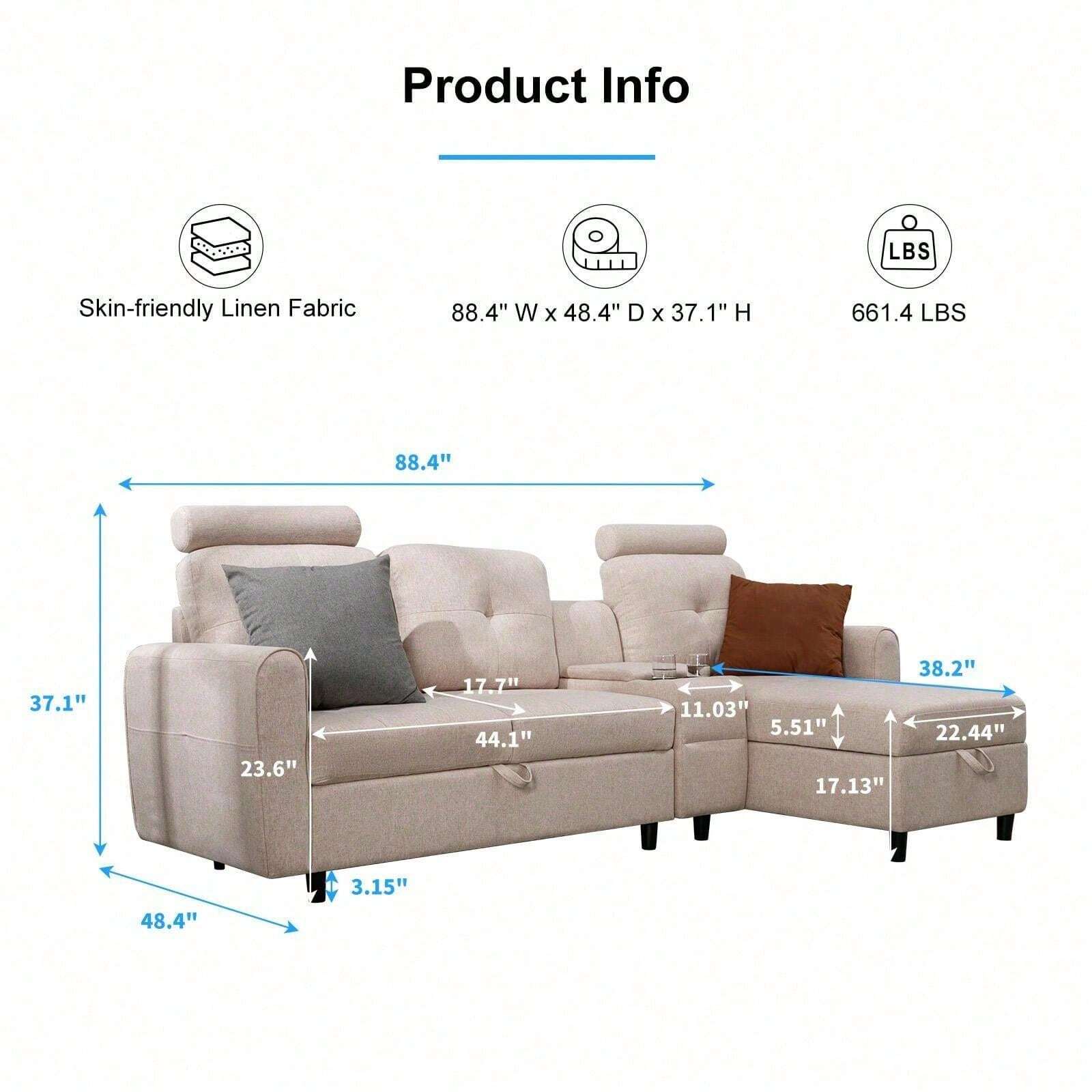 Sectional Sofa Couch With Reversible Storage Chaise, Uphostered L