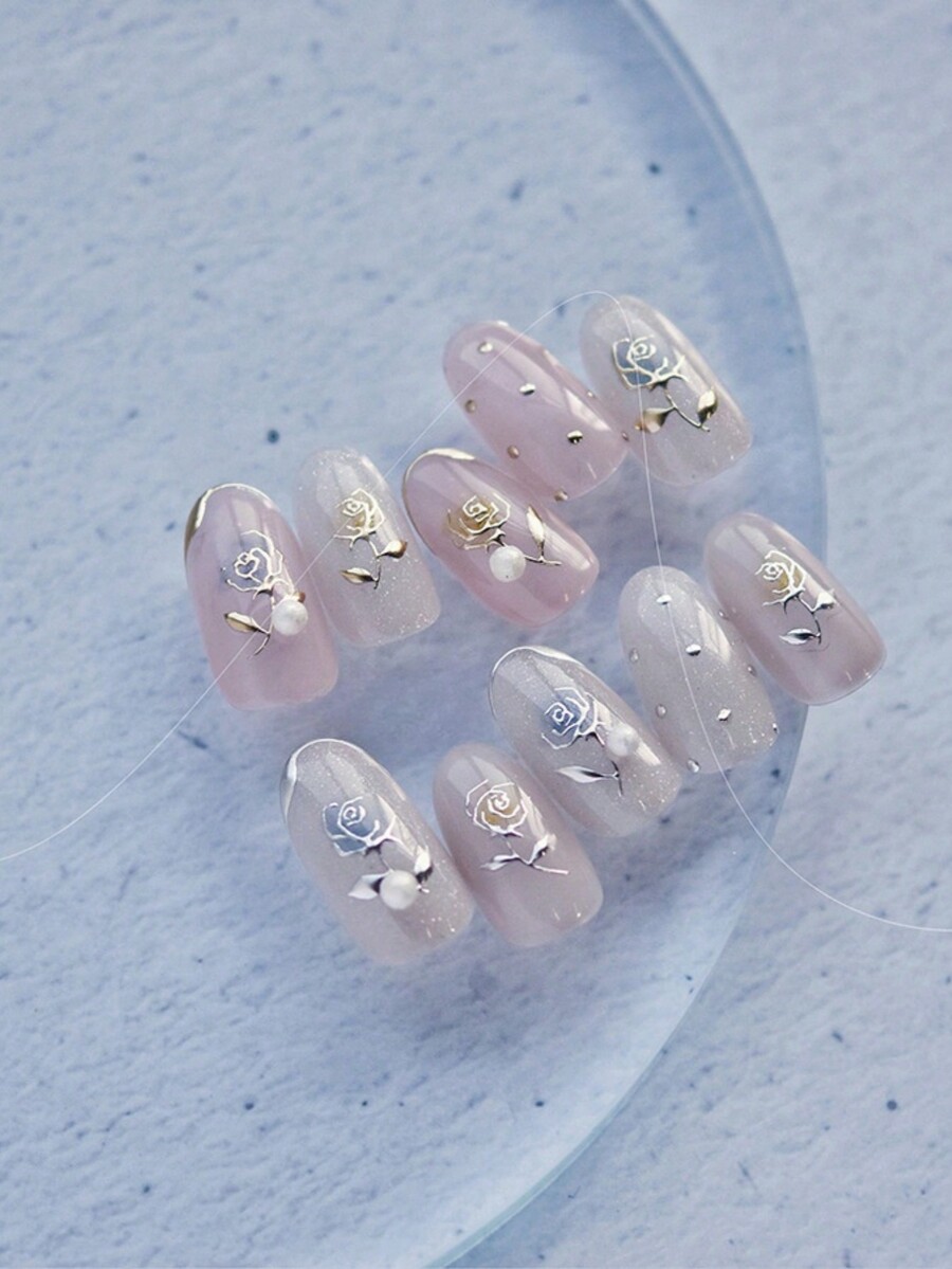 1pc 5D Nail Art Stickers High Quality Vintage Rose Gold Rose Flower