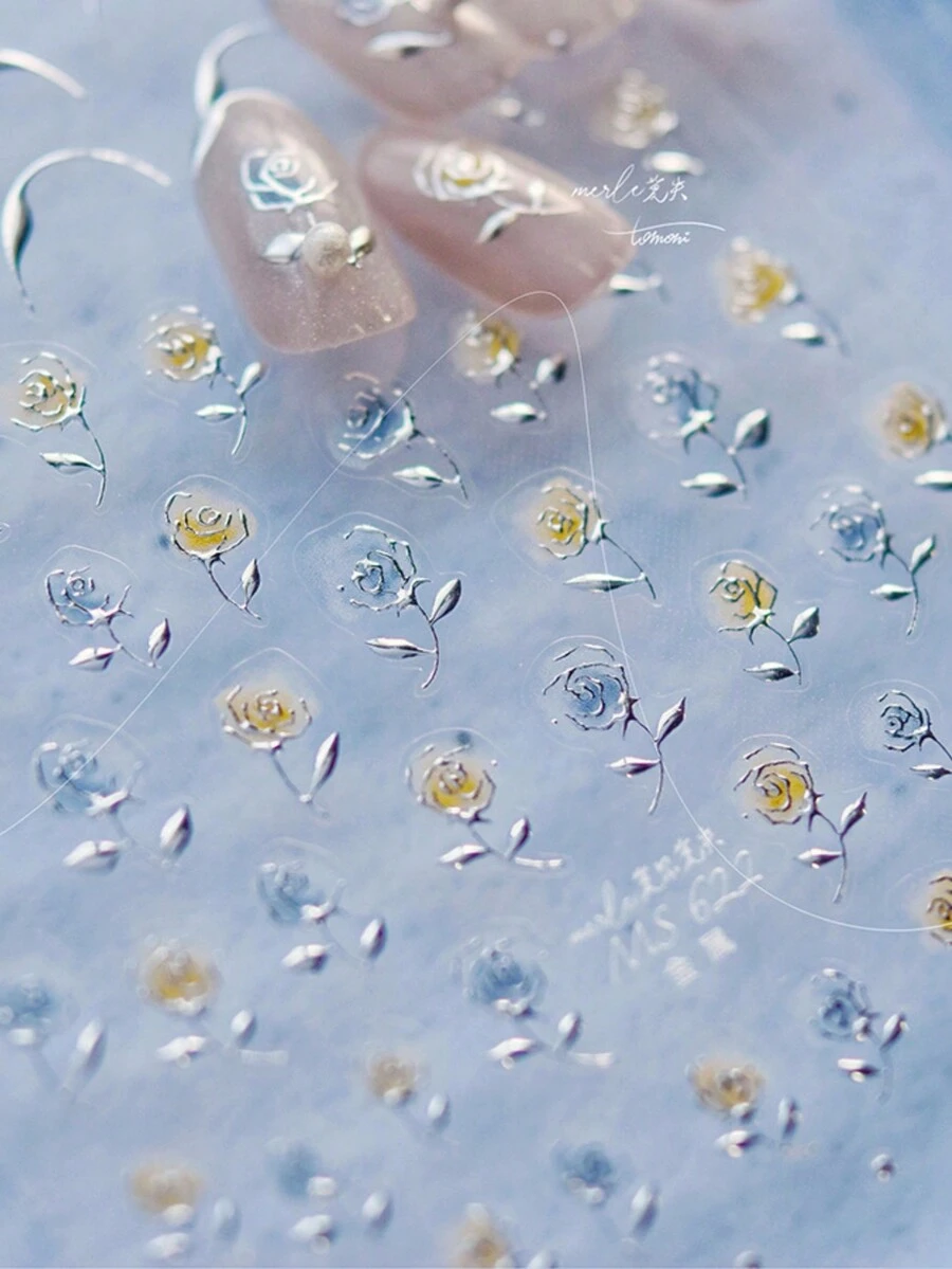 1pc 5D Nail Art Stickers High Quality Vintage Rose Gold Rose Flower