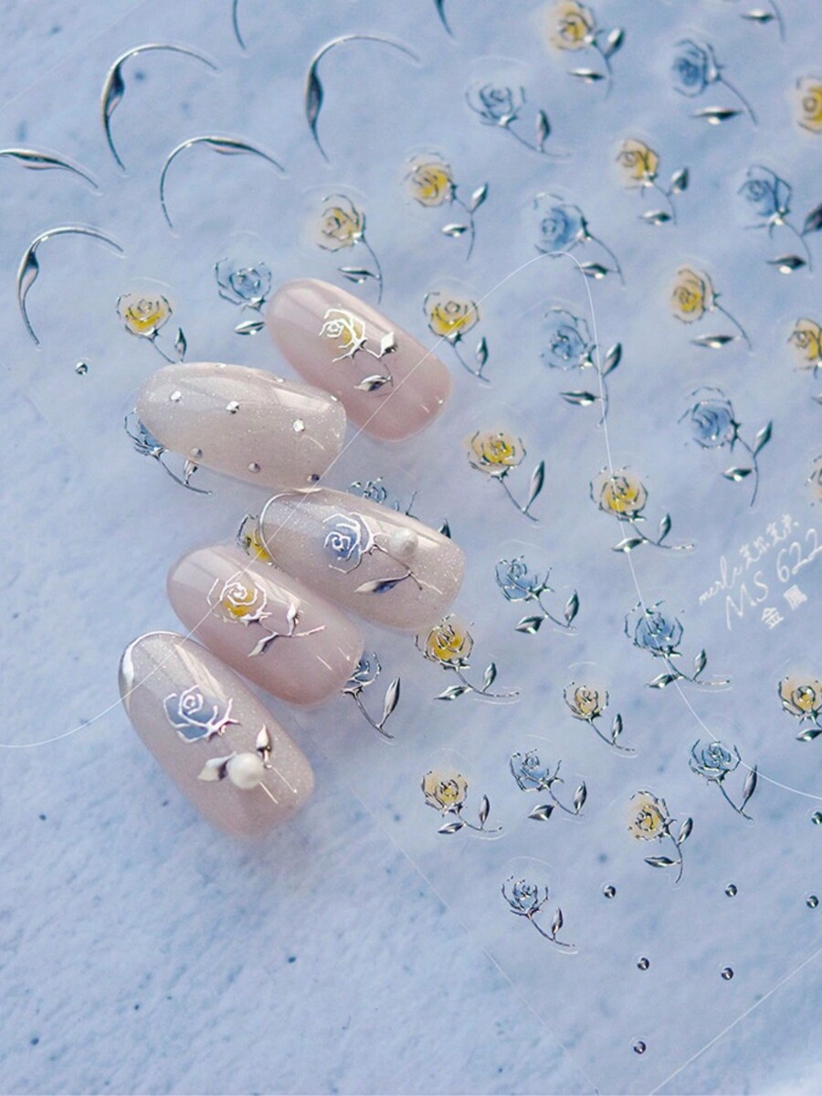 1pc 5D Nail Art Stickers High Quality Vintage Rose Gold Rose Flower