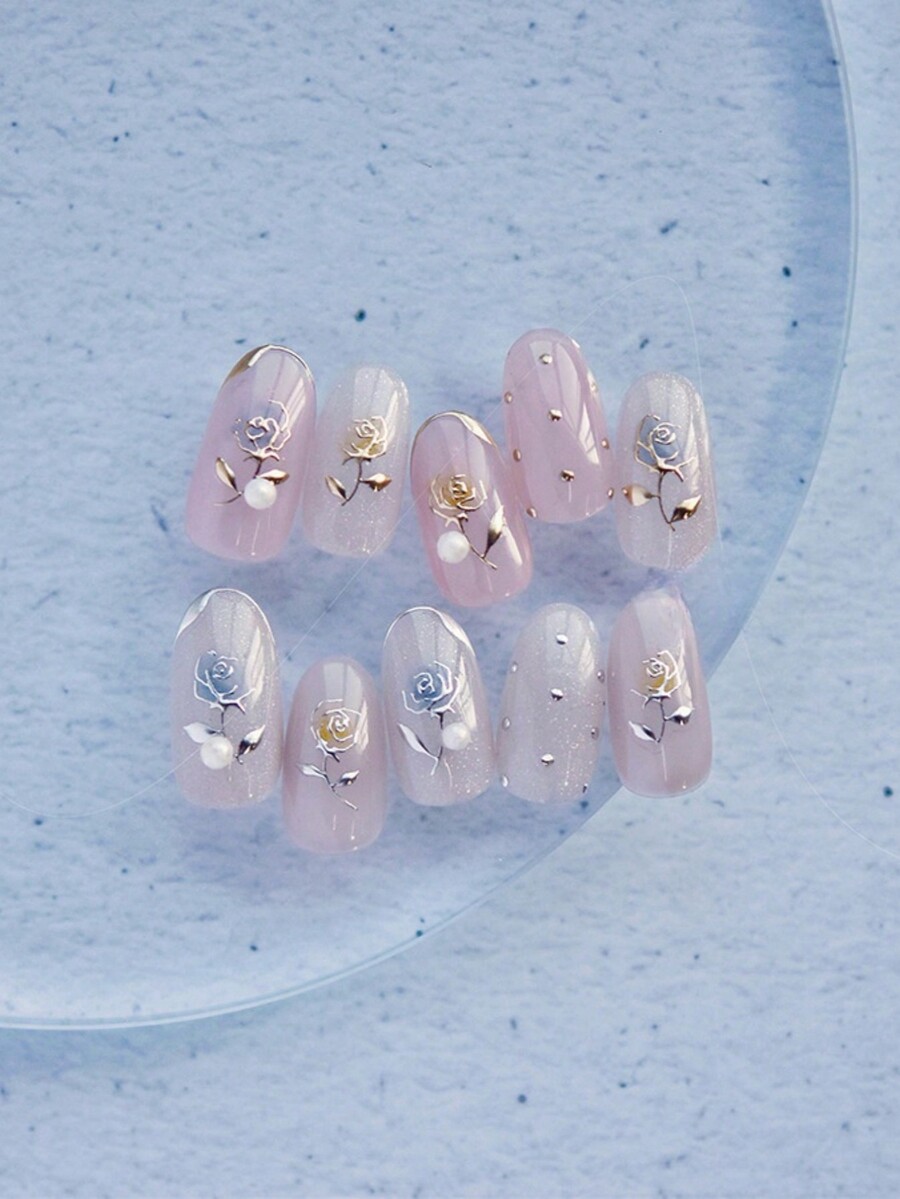 1pc 5D Nail Art Stickers High Quality Vintage Rose Gold Rose Flower