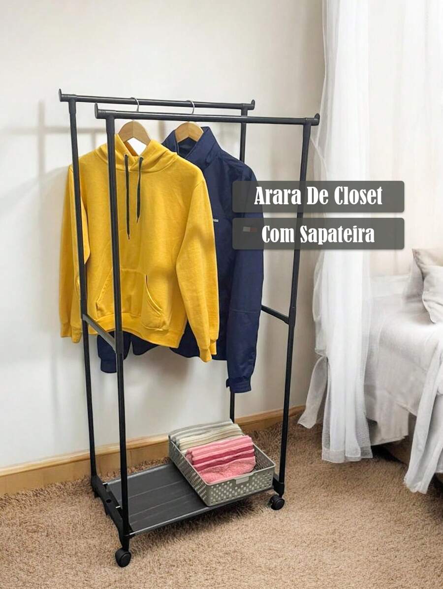 Clothes Rack For Closet Double Bar Mobile Shoe Racks - 黑色 - 查看 1