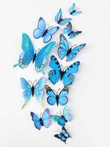 12 件 4.5 厘米逼真蝴蝶墙贴，3D 场景装饰，儿童表演服装，窗帘，派对和婚礼装饰 - 藍色 - 查看 6