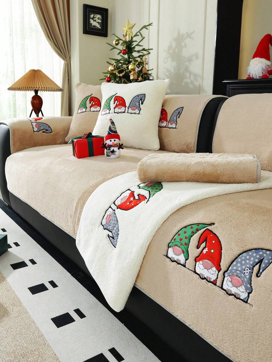 1 chiếc đệm ghế sofa bằng vải nhung họa tiết ông già Noel, đệm ghế sofa chủ đề Giáng sinh thân thiện với vật nuôi, thích hợp cho văn phòng, phòng ngủ, trang trí nhà cửa phòng khách, mọi mùa - Màu Khaki - Xem 1
