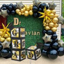 2024 Graduation Balloon Box Decor, 4pcs Black Graduation Party Balloons Box With "GRAD" & "Class Of 2024" Letters And Mini Graduation Cap Decorations, For Celebrating 2024 Graduates - Black - View 4