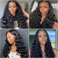 30Inch 13x6 Deep Curly Human Hair Wigs For Women Pre Plucked Loose Deep Wave Hd Transparent Frontal Wig Full Density 13x4 Invisible HD Lace Front Wigs Human Hair Pre Plucked Bleached Knots 250% Density Wet And Wave Human Hair Wigs For Women - Natural Black - 查看 6