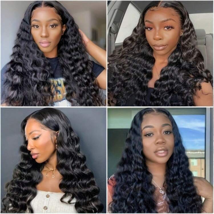 30Inch 13x6 Deep Curly Human Hair Wigs For Women Pre Plucked Loose Deep Wave Hd Transparent Frontal Wig Full Density 13x4 Invisible HD Lace Front Wigs Human Hair Pre Plucked Bleached Knots 250% Density Wet And Wave Human Hair Wigs For Women - Natural Black - 查看 6