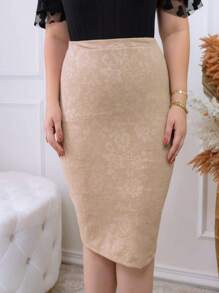 AVI Moda Crista AVI Christian Fashion - 3D Jacard Mesh - Amanda Executive Pencil Midi Secretary Skirt - Evangelical Christian Women's Fashion - 米色 - 查看 3