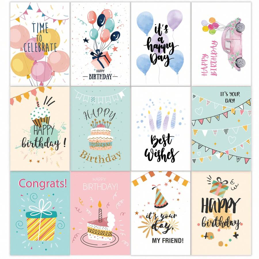 Birthday Card Set With Envelopes, Foldable Greeting Cards, DIY Birthday