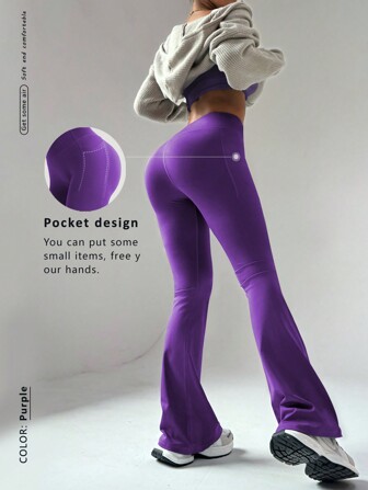 FWH Funktionell prestandaversion, Hög midja, bantande utsvängda byxor med dolda fickor | Retro streetwear för gymmet, Skulpterande midja + persikafärgat rumplyft, Halkfri midjeband + dolda fickor | Perfekt för yoga och vardagskläder, Hög midja, utsvängda byxor för alla kroppstyper, Retro snygg streetwear-look, Hög midja, utsvängda yogabyxor och tights