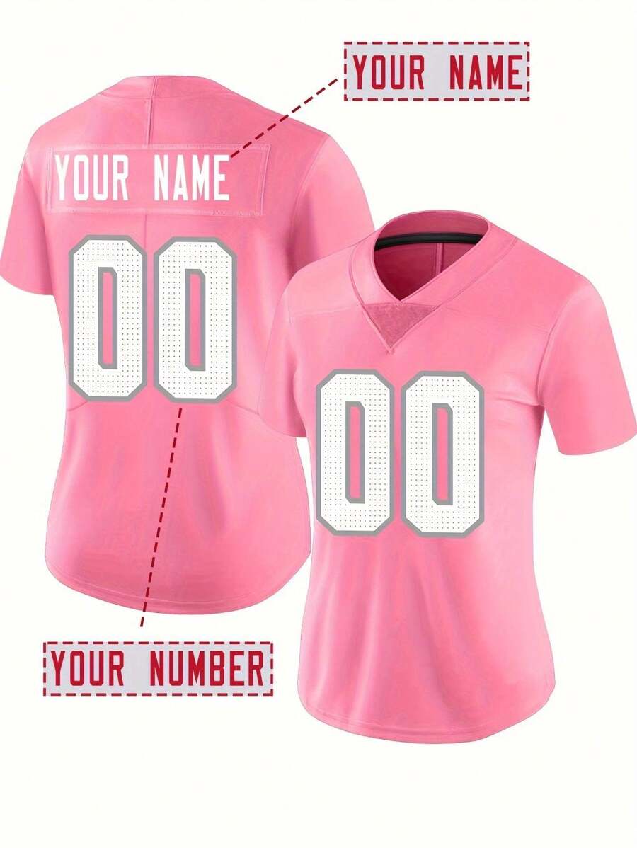 Customized Name And Number Women's Embroidered American Football Jersey Arizona Pink V-Neck Personalized Short Sleeved Shirt Party Game Training Competition Sports Top DIY S-XXL
