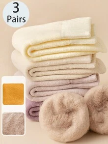3 đôi tất màu ngẫu nhiên cho nữ, phong cách mới cho mùa thu đông, có tất vòng dày bằng vải nhung, tất nhung giữ ấm và chống lạnh cho mùa đông - Nhiều màu - Xem 4