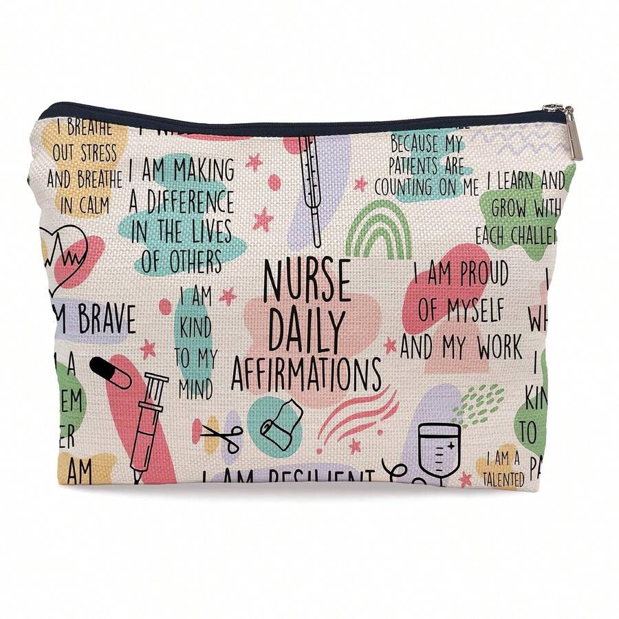 护士工作配件，趣味化妆包拉链包，卡通歌手图案，帆布化妆旅行包，护理学校必备品，护士化妆包，护士礼物，护理礼物，护士节生日毕业护士感谢礼物，女护士 NICU 护士化妆包 - 彩色 - 查看 1