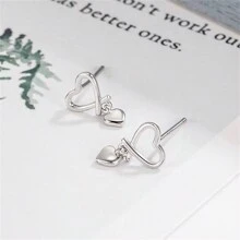 2 piezas Pendientes de botón con forma de corazón de plata de ley 925 y pendientes colgantes, diseño simple y elegante para uso diario para mujeres, San Valentín