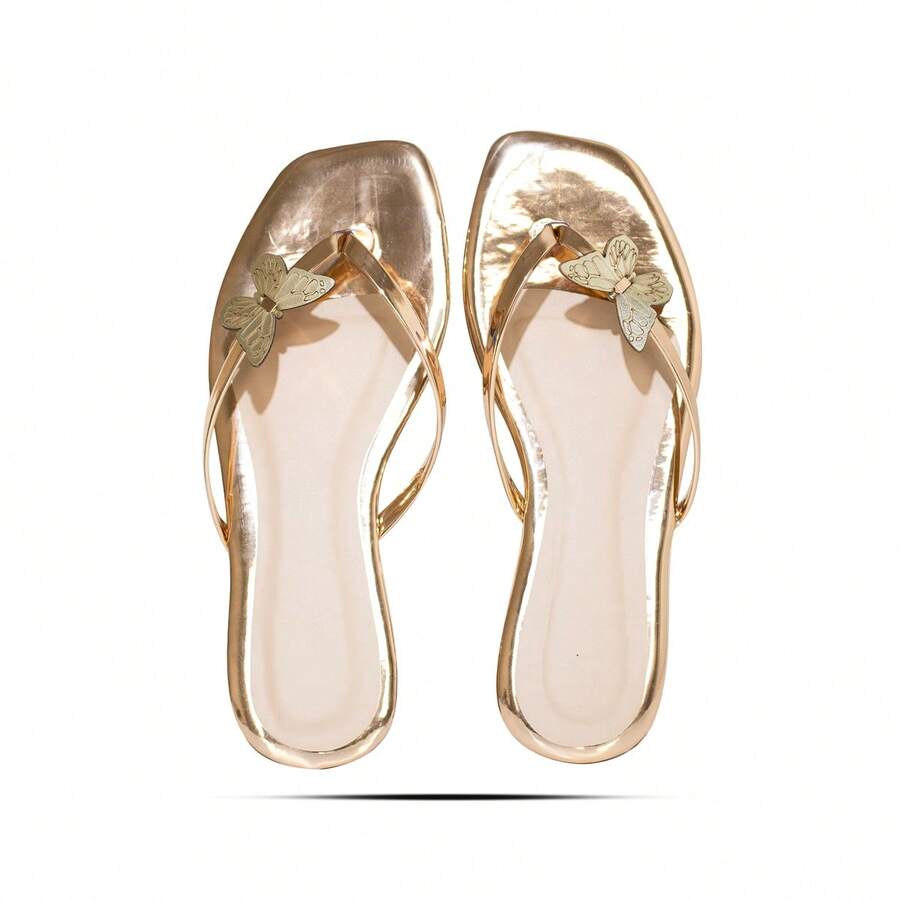 Women's Butterfly Flat Sandals Adult Summer Flip Flops - Vàng - Xem 1