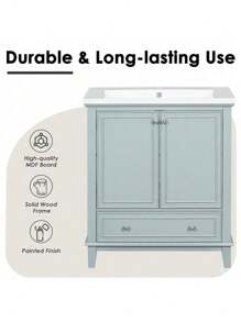 30" Bathroom Vanity ,With Sink Combo, Multi-Functional Bathroom Cabinet ,With Doors And Drawer, Solid Frame And MDF Board,Smooth Ceramic Sink,Multi-Functional Cabinet And Drawer,With Adjustable Shelf,Green.,Mmhorton