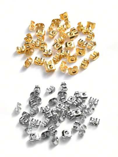 100/200/300/500 件金属耳环耳钉后塞，耳钉蝴蝶耳环后盖，用于 DIY 珠宝制作，耳环后塞，不锈钢耳环后盖，安全耳钉塞，用于 DIY 珠宝制作