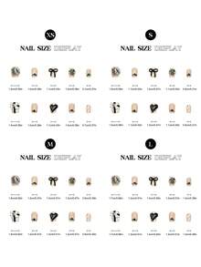 10 件手工按压指甲裸粉色黑色法式心形假指甲片 3D 蝴蝶结雪花星星水钻长棺材新年指甲配果冻胶和指甲锉美甲用品