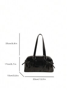 韩国小众设计感单肩包，波士顿保龄球手提包，多口袋，大容量腋下单肩包 - 黑色 - 查看 3