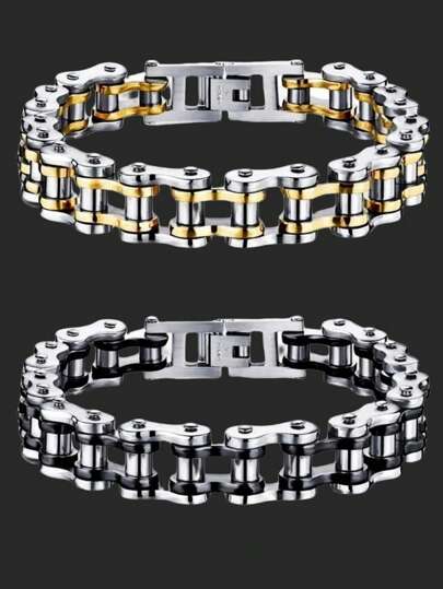 1 pieza Pulsera de eslabones de acero inoxidable de estilo motociclista para hombres, pulsera de cadena de estilo motocicleta/bicicleta, joyería de brazaletes de moda punk