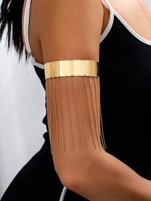 1件时尚个性化夸张光滑长流苏简约开口手镯，优雅精致百搭礼物 - 金黃色 - 查看 7