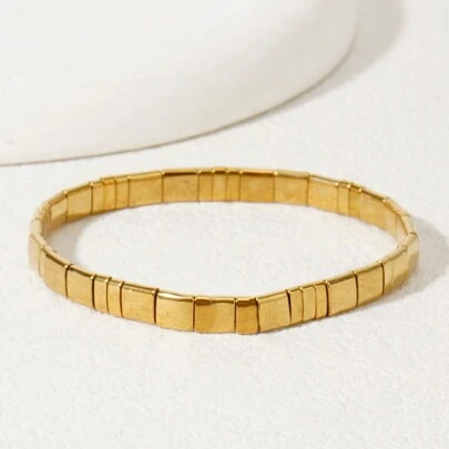 1pc Elegant Bohemian Style TILA Beaded Bracelet, Gold TILA Bead Bracelet, Gold & Pink TILA Bracelet, Elastic Beach TILA Bracelet, Waterproof, Sweat-Resistant, Fade-Resistant, Suitable For Daily Commute, Party Matching, Can Be Used As Family/Friend/Beach Gift