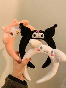 1pc Sanrio Cute Animal Ear Headband - Sweet Style Cartoon Headband - Solid Color Hair Accessory - Comfortable Wide Hairband - Suitable For Makeup And Face Wash,Hairband,Hair Hoop Headbands